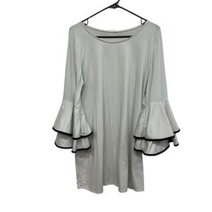 Reborn J Gray Bell Sleeve Tunic Dress Tiered Cuff Knit Round Neck M Casual‎ Chic
